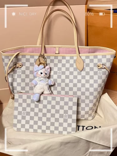 Louis Vuitton N40603 Neverfull MM Rose Ballerine Damier Azur Canvas photo review